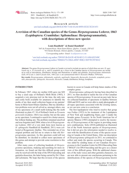 A Revision of the Canadian Species of the Genus Herpetogramma Lederer, 1863