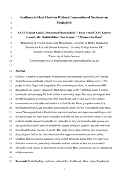 Resilience to Flash Floods in Wetland Communities of Northeastern