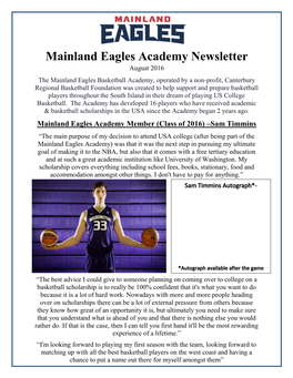 Mainland Eagles Academy Newsletter August 2016