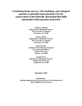 Combining Biotic Surveys, GIS Modeling, and Ecological Genetics to Prioritize Land Purchases for the Conservation of the Federal