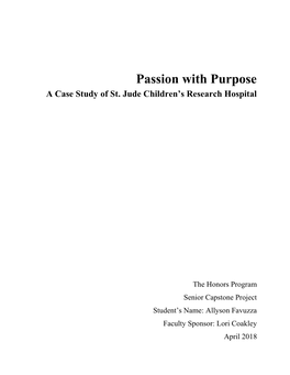 Passion with Purpose a Case Study of St. Jude Children's Research