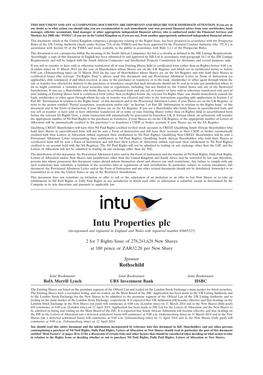 Intu Properties Plc (Incorporated and Registered in England and Wales with Registered Number 03685527)