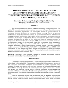 Confirmatory Factor Analysis of the Community's Economic Development Through Financial Community Institutes in Chaiyaphum, Thailand