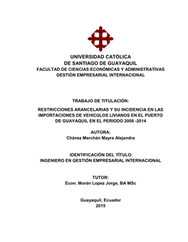 Universidad Católica De Santiago De Guayaquil Facultad De Ciencias Económicas Y Administrativas Gestión Empresarial Internacional