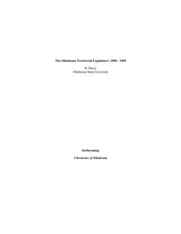 The Oklahoma Territorial Legislature: 1890 - 1905