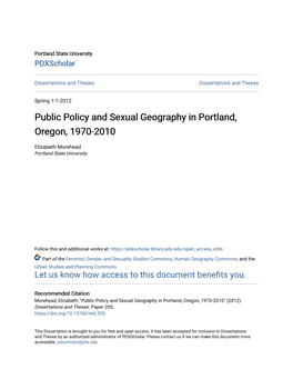 Public Policy and Sexual Geography in Portland, Oregon, 1970-2010