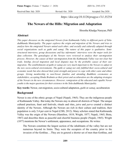 The Newars of the Hills: Migration and Adaptation