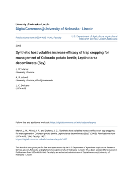 Synthetic Host Volatiles Increase Efficacy of Trap Cropping for Management of Colorado Potato Beetle, Leptinotarsa Decemlineata (Say)