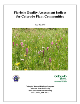 Floristic Quality Assessment Indices for Colorado Plant Communities