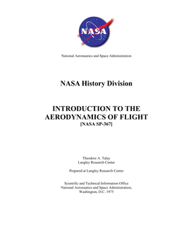 Introduction to the Aerodynamics of Flight [Nasa Sp-367]