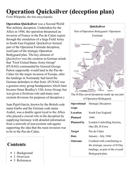 Operation Quicksilver (Deception Plan) from Wikipedia, the Free Encyclopedia