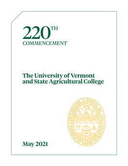 The University of Vermont and State Agricultural College May 2021