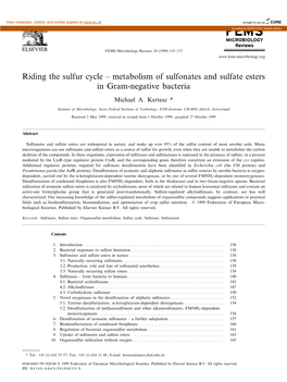 Metabolism of Sulfonates and Sulfate Esters in Gram-Negative Bacteria