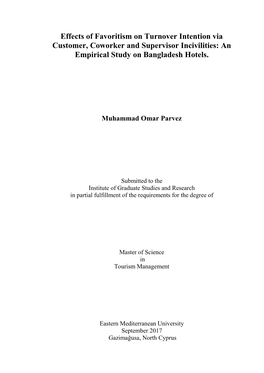 Effects of Favoritism on Turnover Intention Via Customer, Coworker and Supervisor Incivilities: an Empirical Study on Bangladesh Hotels