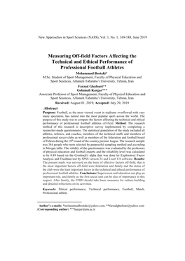 Measuring Off-Field Factors Affecting the Technical and Ethical Performance of Professional Football Athletes Mohammad Bostaki*1 M.Sc