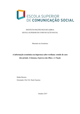 A Informação Económica Na Imprensa Cabo-Verdiana: Estudo De Caso Dos Jornais a Semana, Expresso Das Ilhas E a Nação