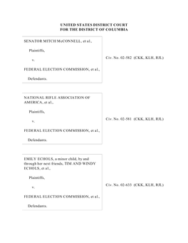 SENATOR MITCH Mcconnell, Et Al., Plaintiffs, V. FEDERAL