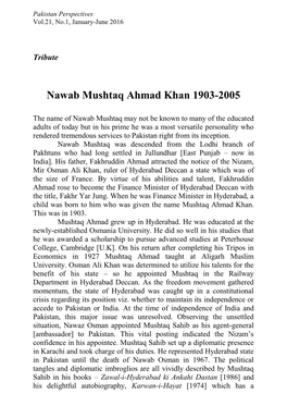 Nawab Mushtaq Ahmad Khan 1903-2005