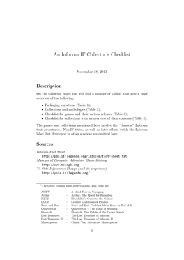 An Infocom IF Collector's Checklist (Pdf)