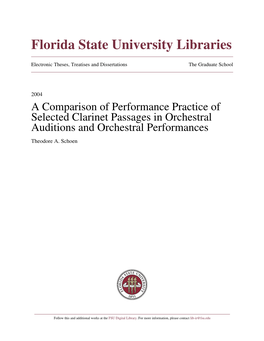 A Comparison of Performance Practice of Selected Clarinet Passages in Orchestral Auditions and Orchestral Performances Theodore A