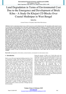 Land Degradation in Terms of Environmental Cost Due to The