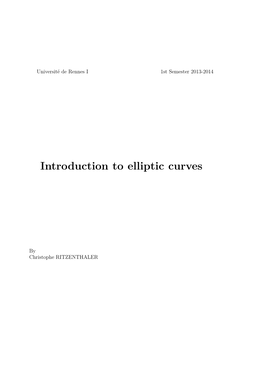 Introduction to Elliptic Curves