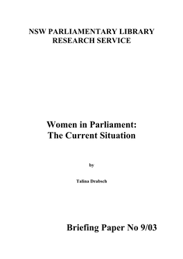 Women in Parliament: the Current Situation Briefing Paper No 9/03