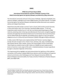 (2018) International Threat Reduction Activities of Member Countries of the Global Partnership Against the Spread of Weapons and Materials of Mass Destruction