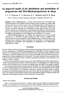 Progesterone and 20\G=A\-Dihydroprogesteronein Sheep J