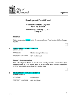 Agenda Development Permit Panel