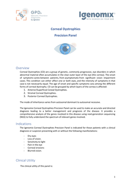 Corneal Dystrophies Precision Panel Overview Indications Clinical Utility