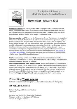 Newsletter January 2016 Presenting Those Poems