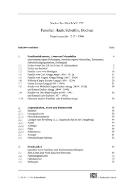 Familien Haab, Scheitlin, Bodmer Familienarchiv 1717 - 1996