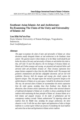 Southeast Asian Islamic Art and Architecture: Re-Examining the Claim of the Unity and Universality of Islamic Art