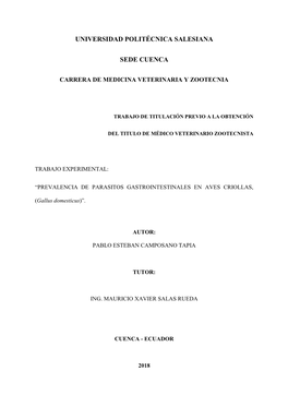 Prevalencia De Parásitos Gastrointestinales En Aves Criollas