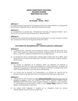 Bases Campeonato Nacional Segunda División Temporada 2013-2014