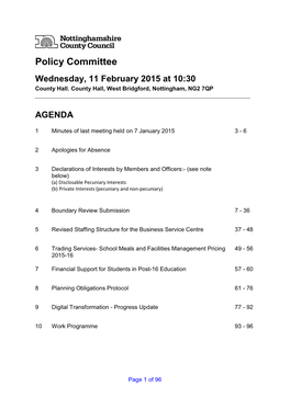 Policy Committee Wednesday, 11 February 2015 at 10:30 County Hall , County Hall, West Bridgford, Nottingham, NG2 7QP