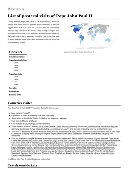 List of Pastoral Visits of Pope John Paul II
