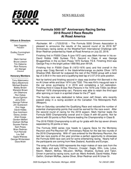Anniversary Racing Series 2018 Round 2 Race Results at Road America
