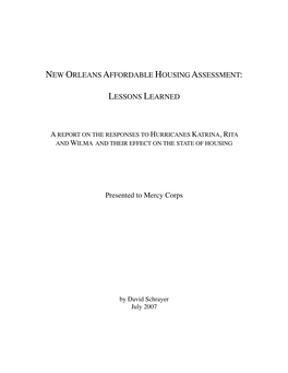 New Orleans Affordable Housing Assessment