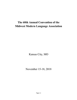 The 60Th Annual Convention of the Midwest Modern Language Association