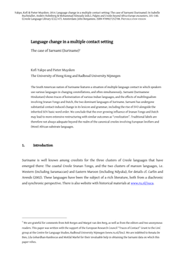 Language Change in a Multiple Contact Setting: the Case of Sarnami (Suriname)