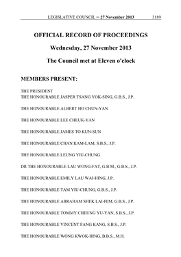 OFFICIAL RECORD of PROCEEDINGS Wednesday, 27