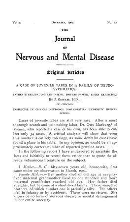 A Case of Juvenile Tabes in a Family of Neurosyphilitics