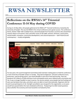Rural Women's Studies Association Newsletter June 2021