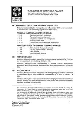 Register of Heritage Places Assessment Documentation