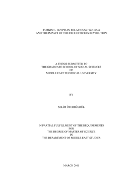 Turkish - Egyptian Relations (1922-1956) and the Impact of the Free Officers Revolution