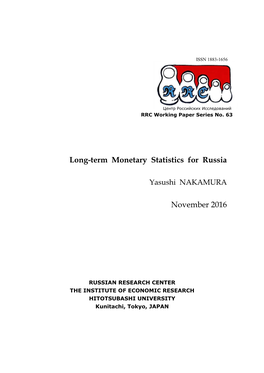 Long-Term Monetary Statistics for Russia November 2016