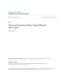 Town of Limestone Maine Annual Report 2017-2018 Limestone, Me