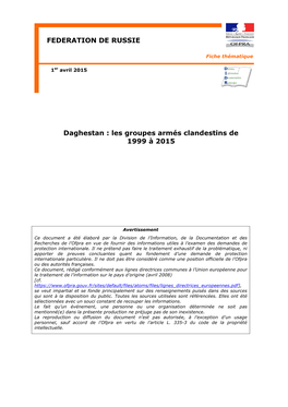 Daghestan : Les Groupes Armés Clandestins De 1999 À 2015